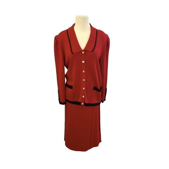 Vintage Vivanti Christmas Red Knit Sweater Skirt Set Size 12 Classic Holiday - Picture 1 of 14